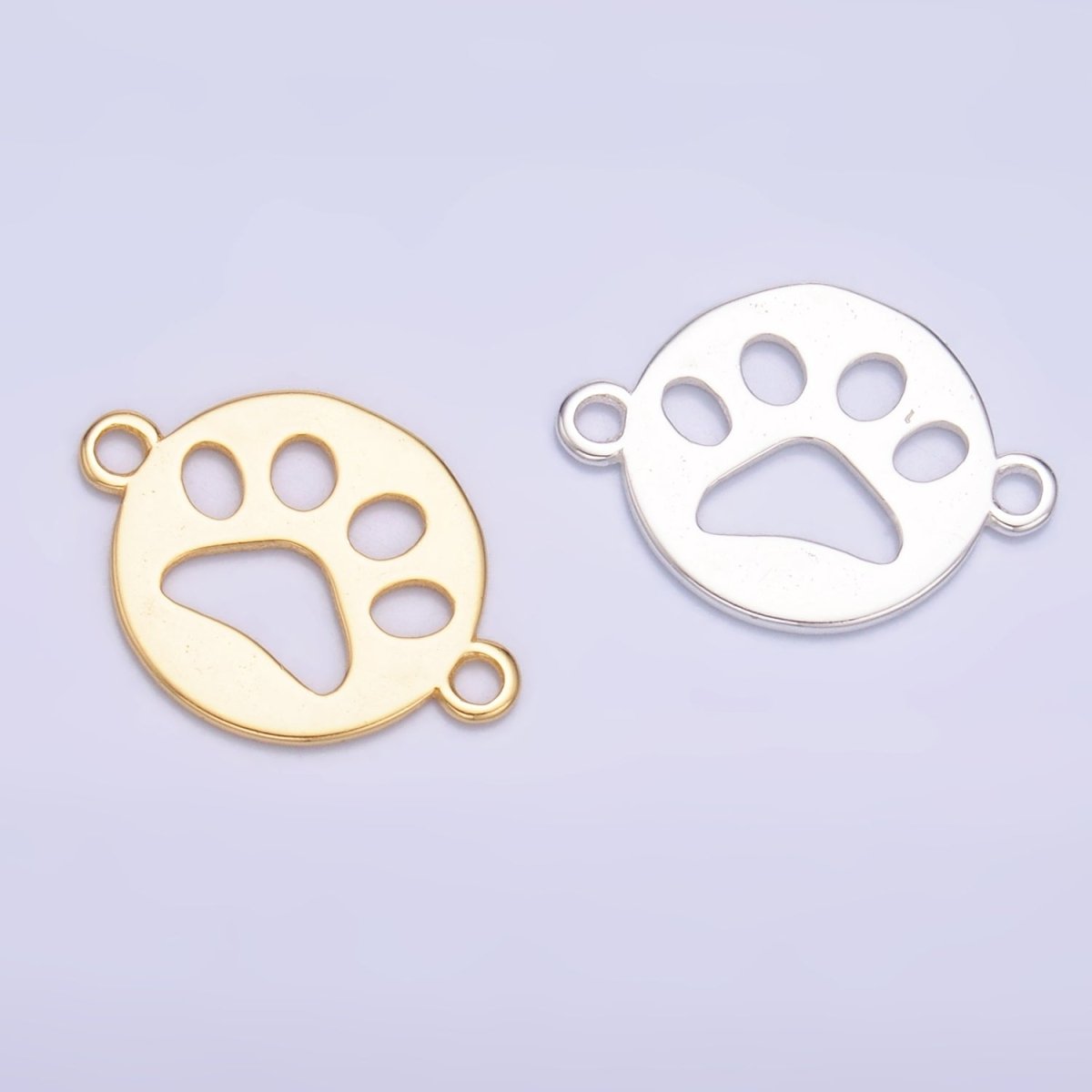 S925 Sterling Silver Open Pet Paw Print Round Connector in Gold & Silver | SL - 617 - DLUXCA