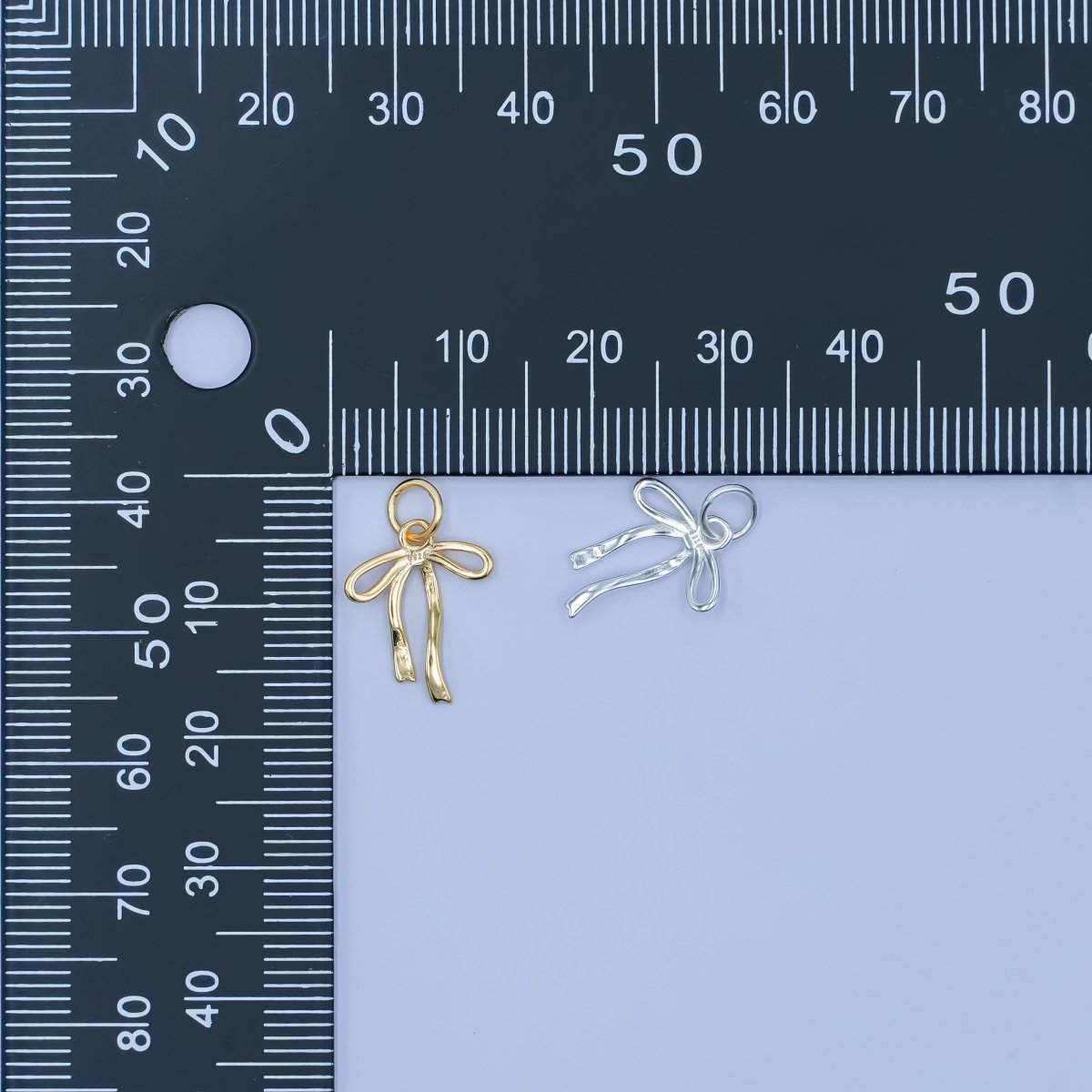 S925 Sterling Silver Ribbon Bow Charm in Gold & Silver | SL - 643 - DLUXCA