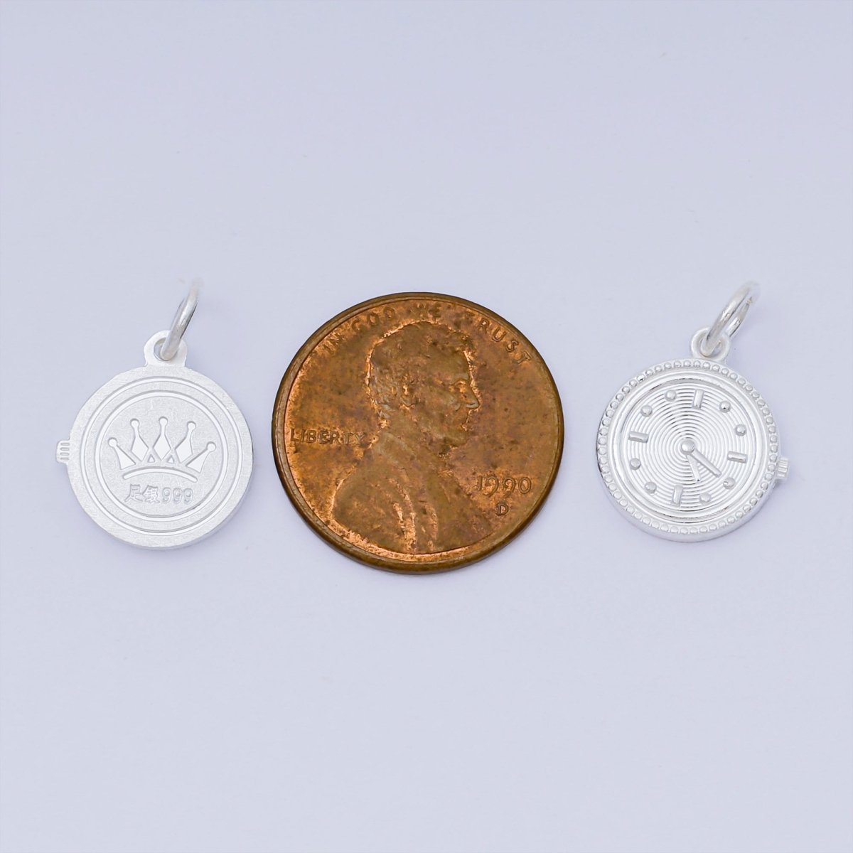 S925 Sterling Silver Round Mini Clock Watch Dainty Charm | SL - 653 - DLUXCA