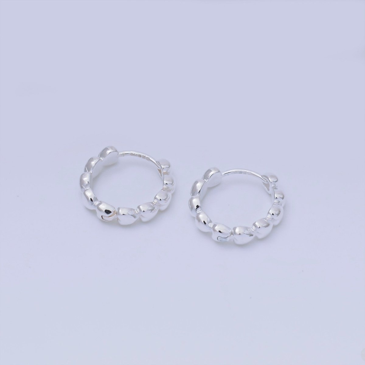 S925 Sterling Silver Tiny Round Linked - Heart Hinged Hoop Earrings | SL - 659 - DLUXCA