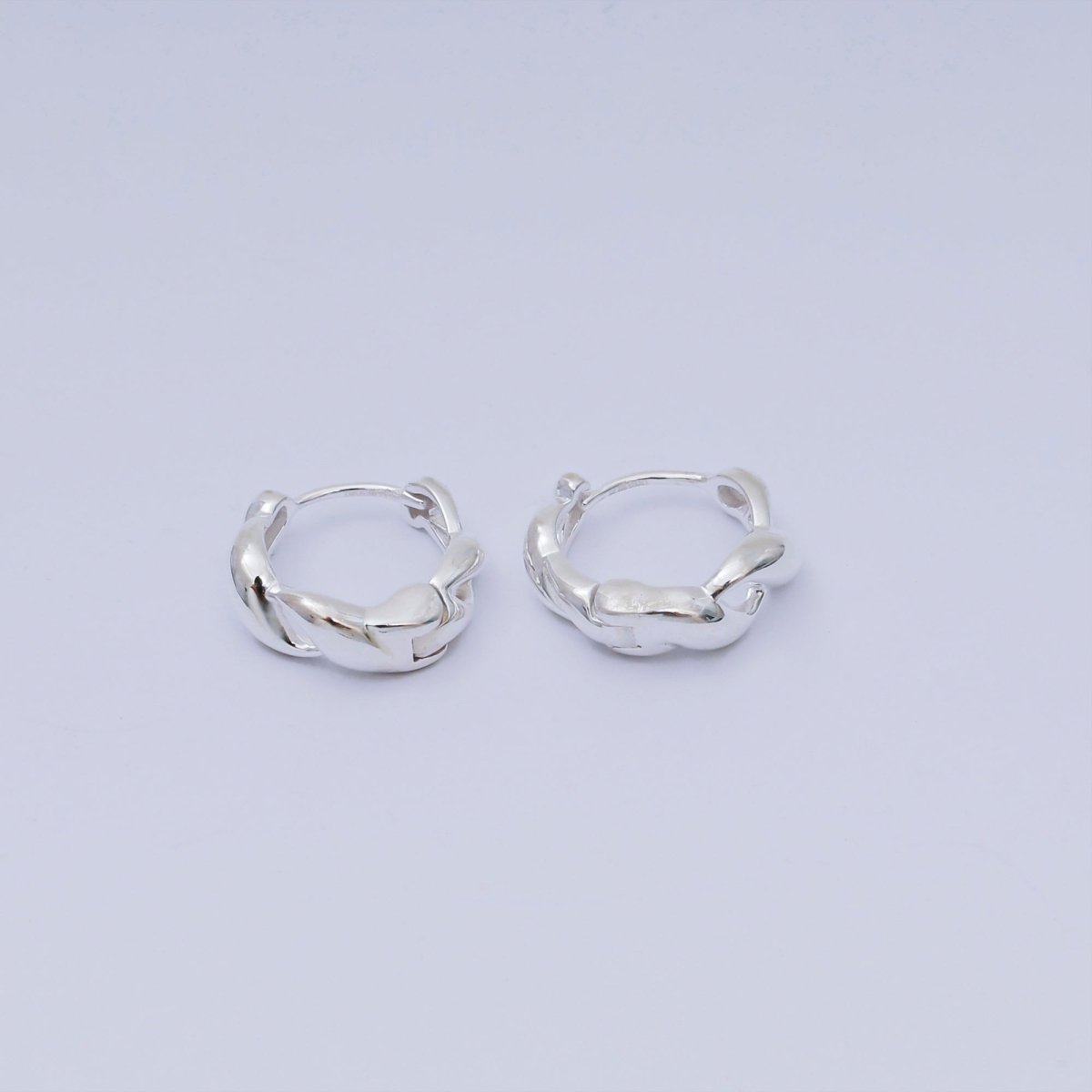 S925 Sterling Silver Twist Link Croissant Hinged Huggie Hoop Earrings | SL - 661 - DLUXCA