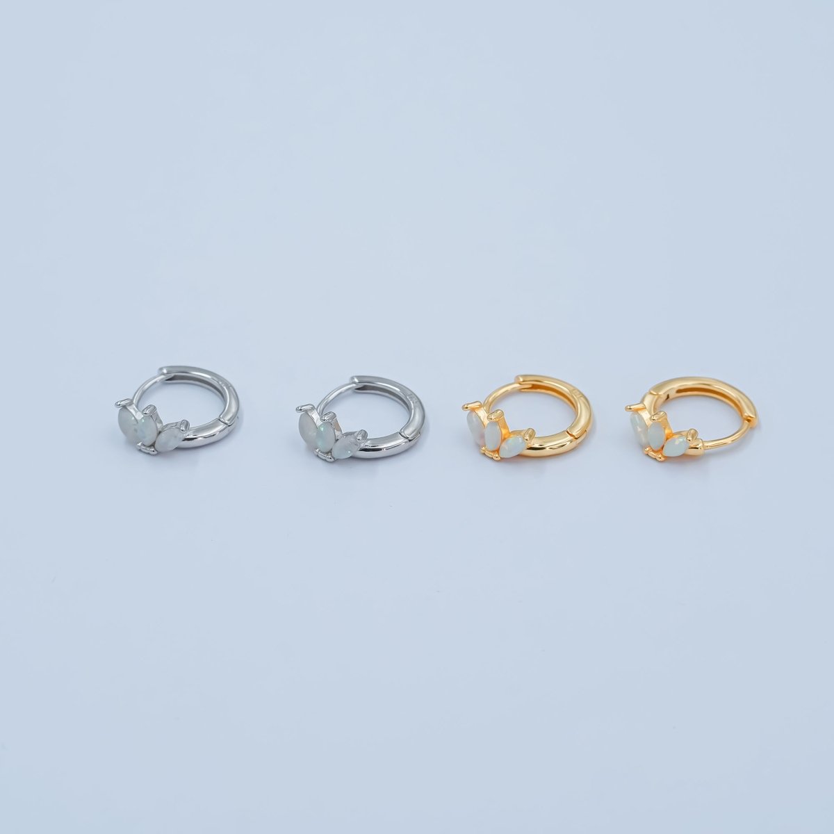 S925 Sterling Silver White Opal Marquise Huggie Earrings Set in Gold & Silver | SL - 649 SL - 650 - DLUXCA