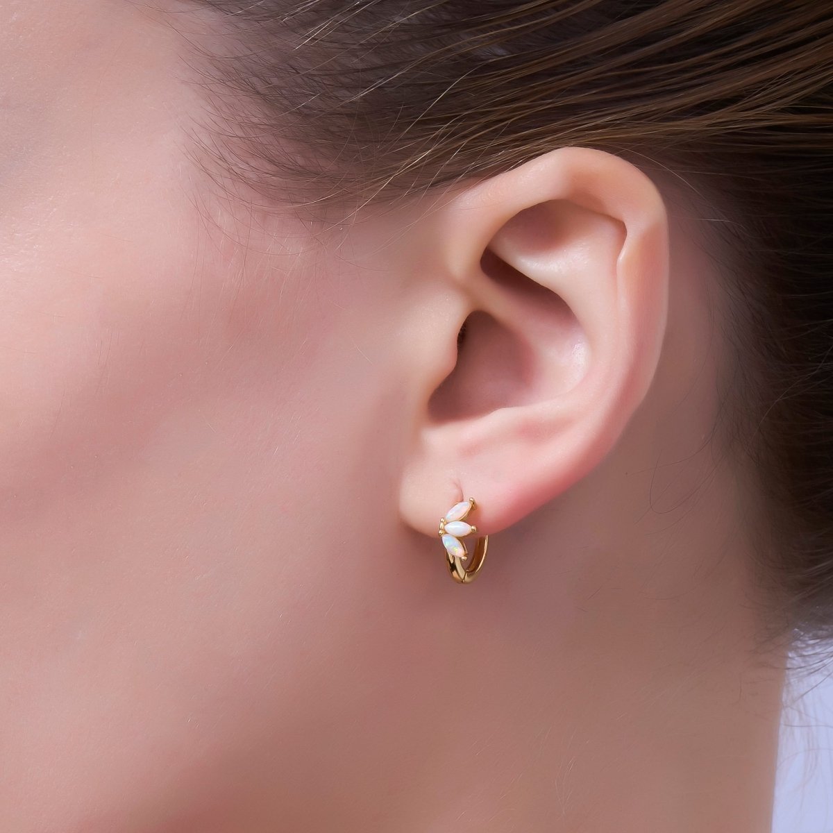 S925 Sterling Silver White Opal Marquise Huggie Earrings Set in Gold & Silver | SL - 649 SL - 650 - DLUXCA