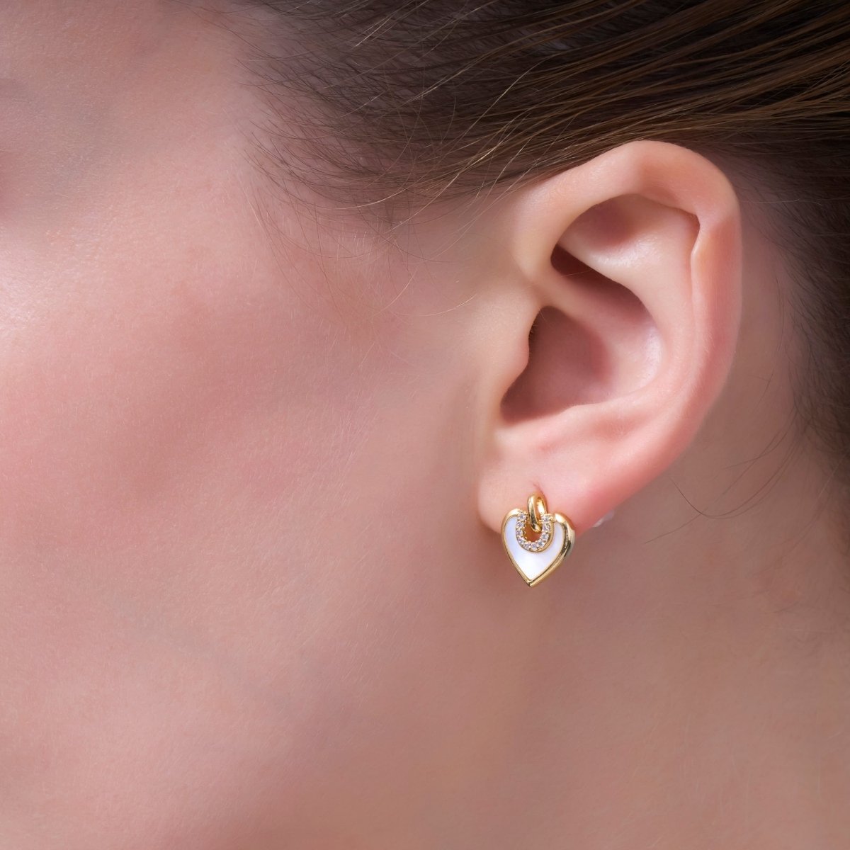 Shell Pearl Heart Drop Stud Earrings in Gold & Silver | AE932 AE963 - DLUXCA