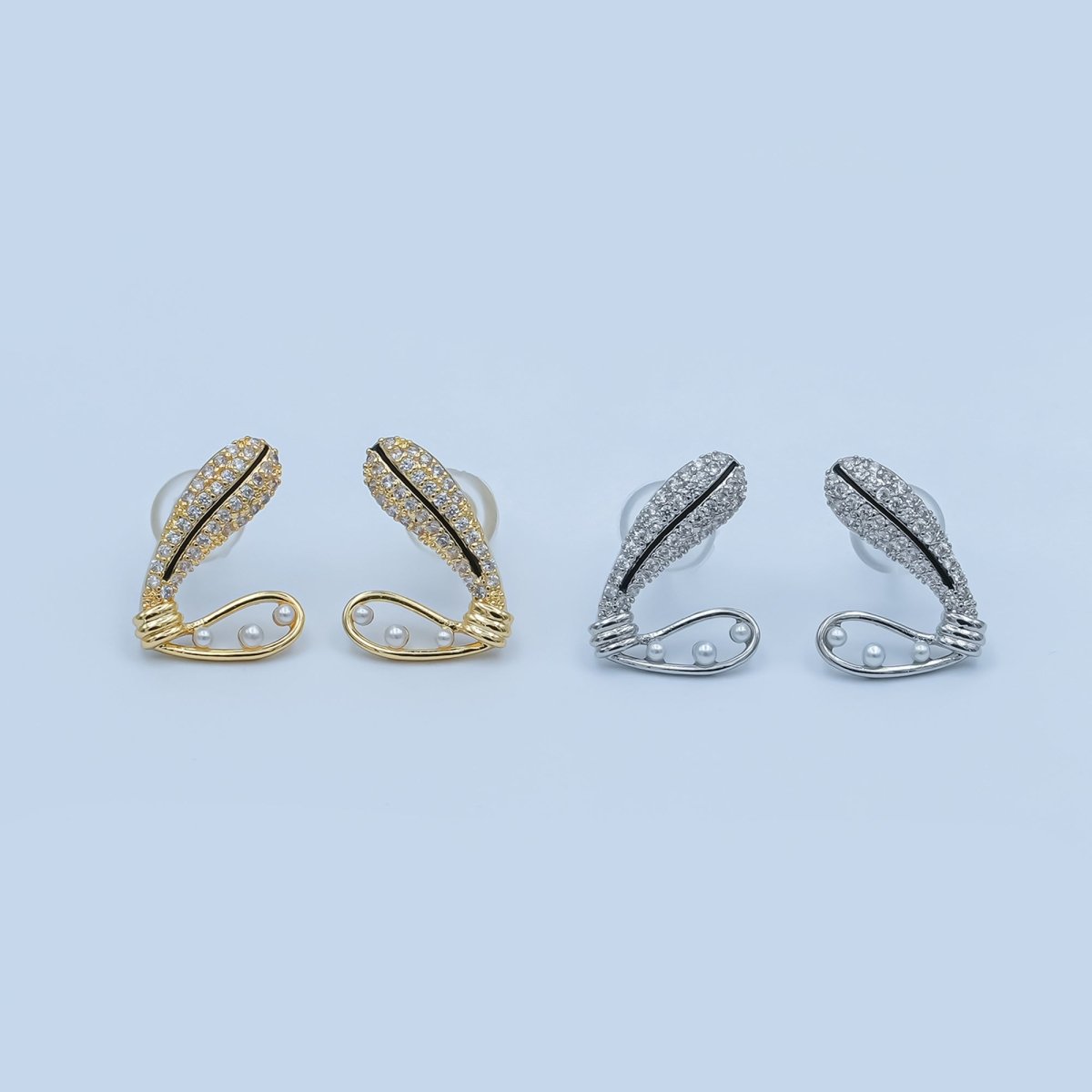 Shell Pearl Micro Paved CZ Heart Stud Earrings in Gold & Silver | AD1499 AD1500 - DLUXCA