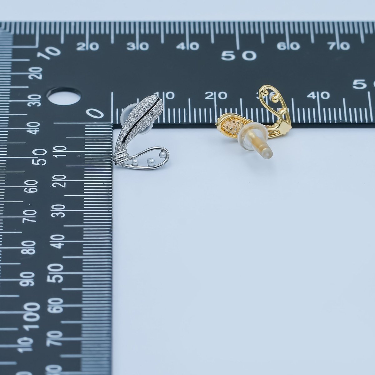 Shell Pearl Micro Paved CZ Heart Stud Earrings in Gold & Silver | AD1499 AD1500 - DLUXCA