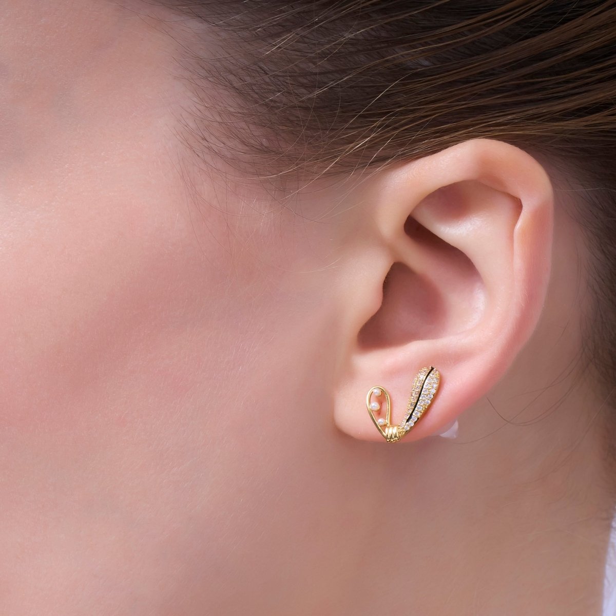 Shell Pearl Micro Paved CZ Heart Stud Earrings in Gold & Silver | AD1499 AD1500 - DLUXCA