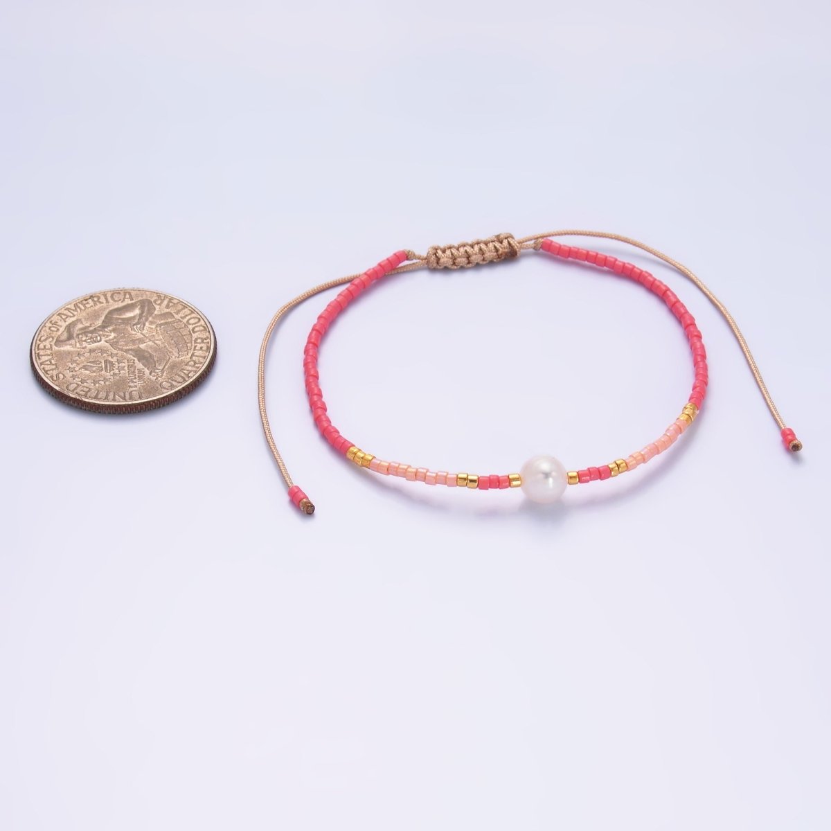 Shell Pearl Pink Gemstone Bead Coil Stretch Adjustable Bracelet | WA - 2743 - DLUXCA