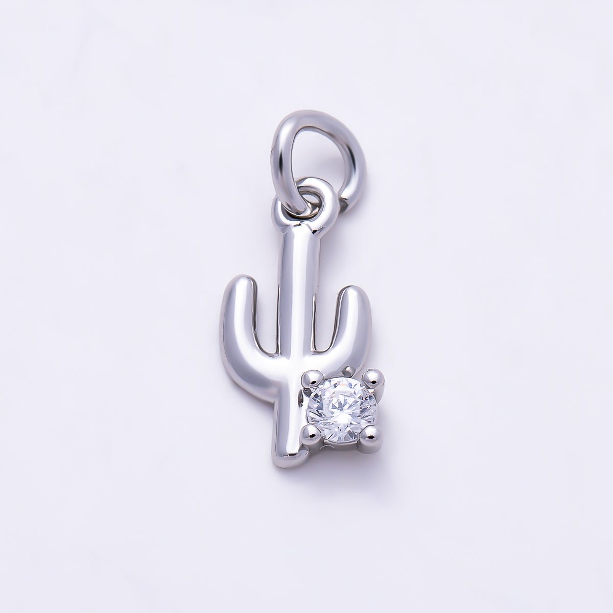 Silver 11mm Cactus Plant CZ Add-On Mini Charm | Charms-01524 - DLUXCA