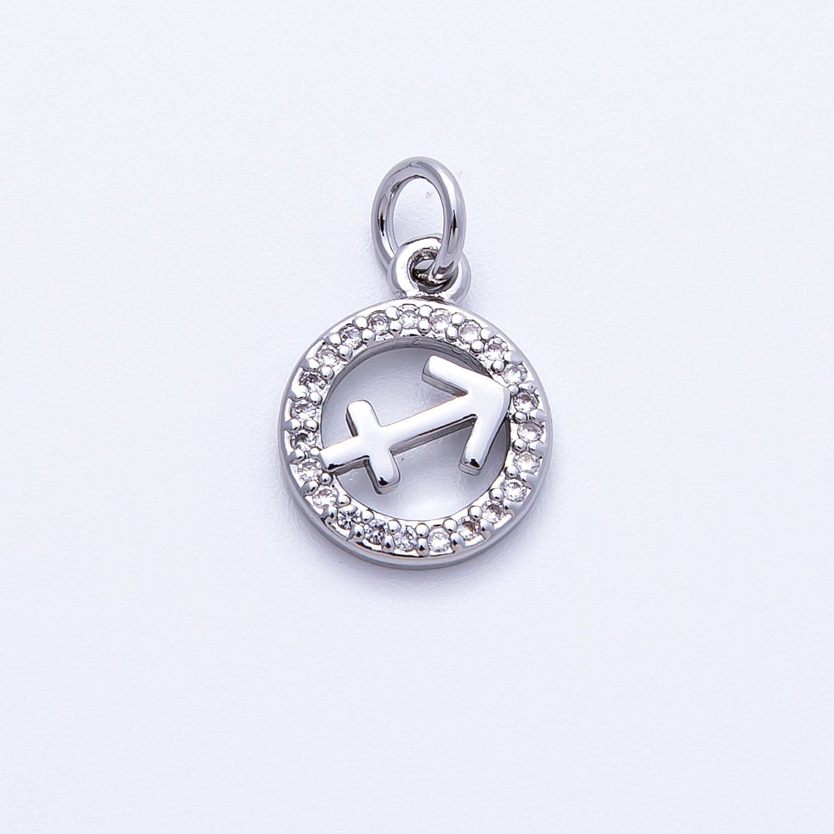 Silver 13.5mm Micro Paved CZ Personalized Zodiac Sign Charm | Charms - 00235 ~ Charms - 00246 - DLUXCA