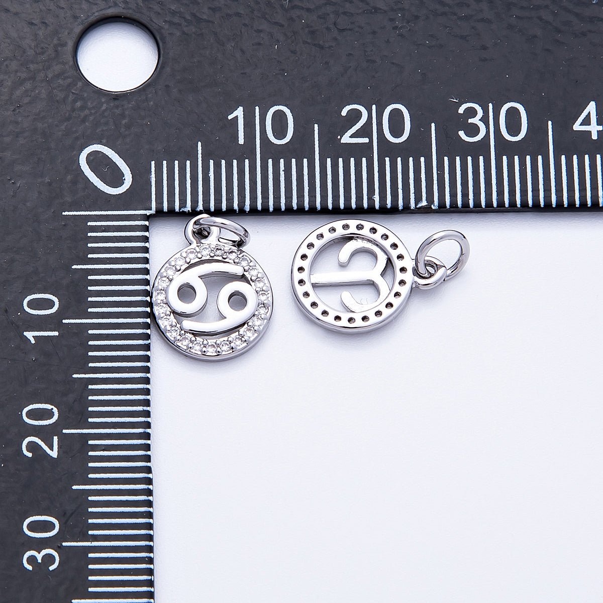 Silver 13.5mm Micro Paved CZ Personalized Zodiac Sign Charm | Charms - 00235 ~ Charms - 00246 - DLUXCA