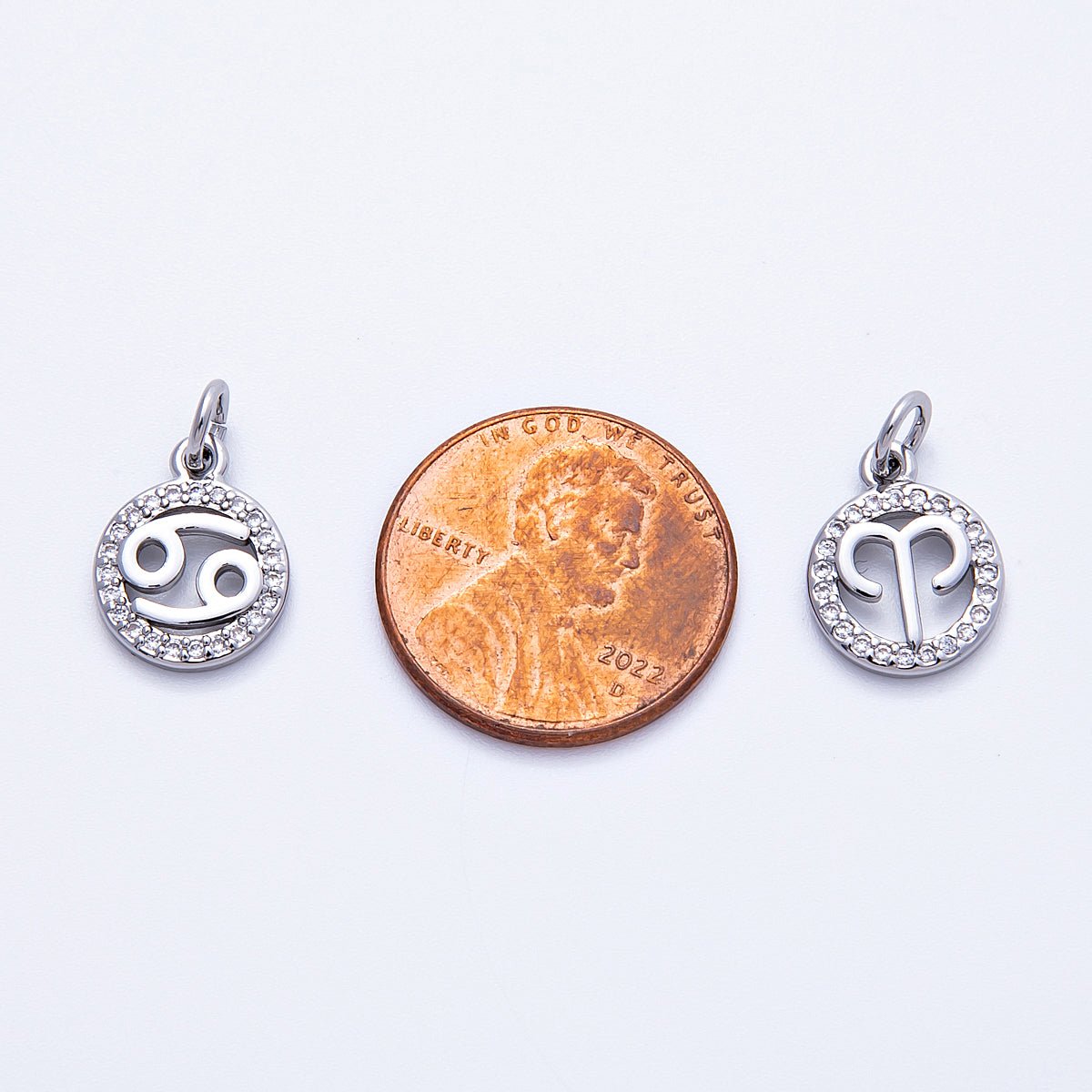 Silver 13.5mm Micro Paved CZ Personalized Zodiac Sign Charm | Charms - 00235 ~ Charms - 00246 - DLUXCA