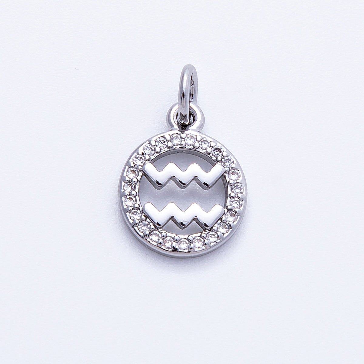 Silver 13.5mm Micro Paved CZ Personalized Zodiac Sign Charm | Charms - 00235 ~ Charms - 00246 - DLUXCA