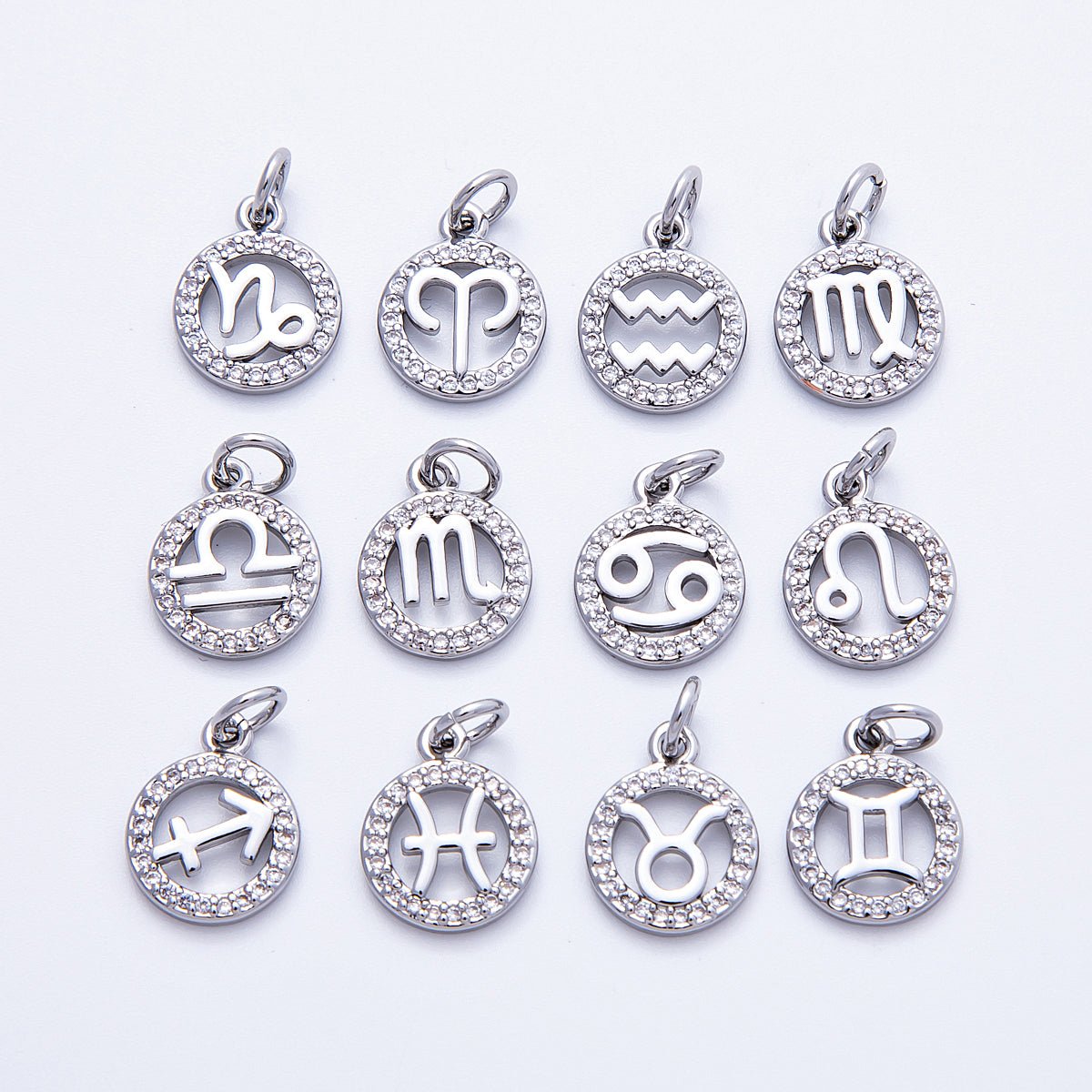 Silver 13.5mm Micro Paved CZ Personalized Zodiac Sign Charm | Charms - 00235 ~ Charms - 00246 - DLUXCA