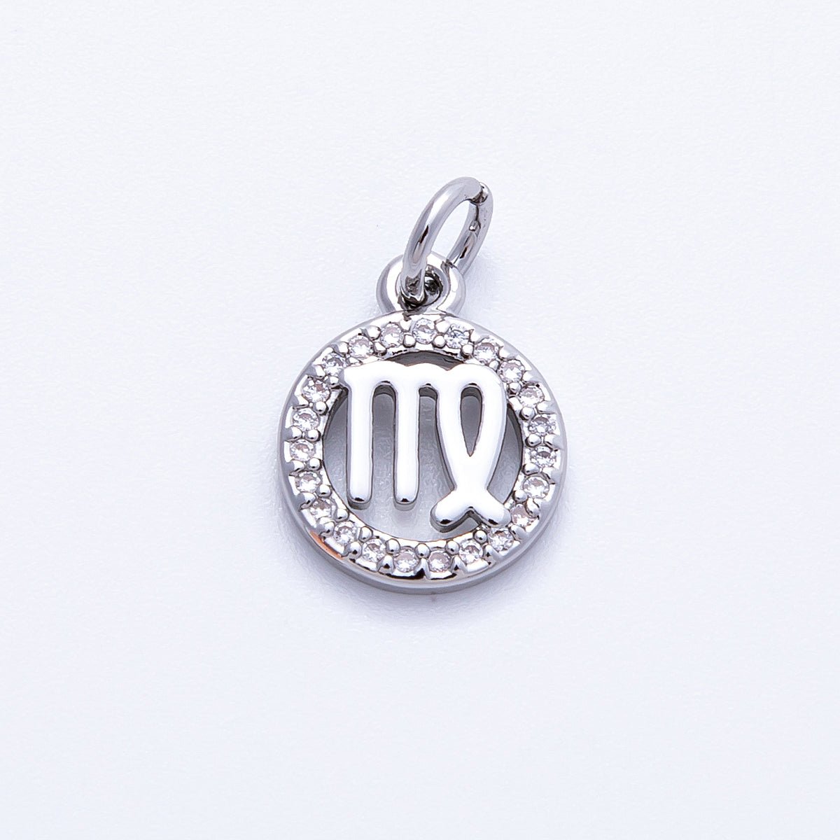 Silver 13.5mm Micro Paved CZ Personalized Zodiac Sign Charm | Charms - 00235 ~ Charms - 00246 - DLUXCA