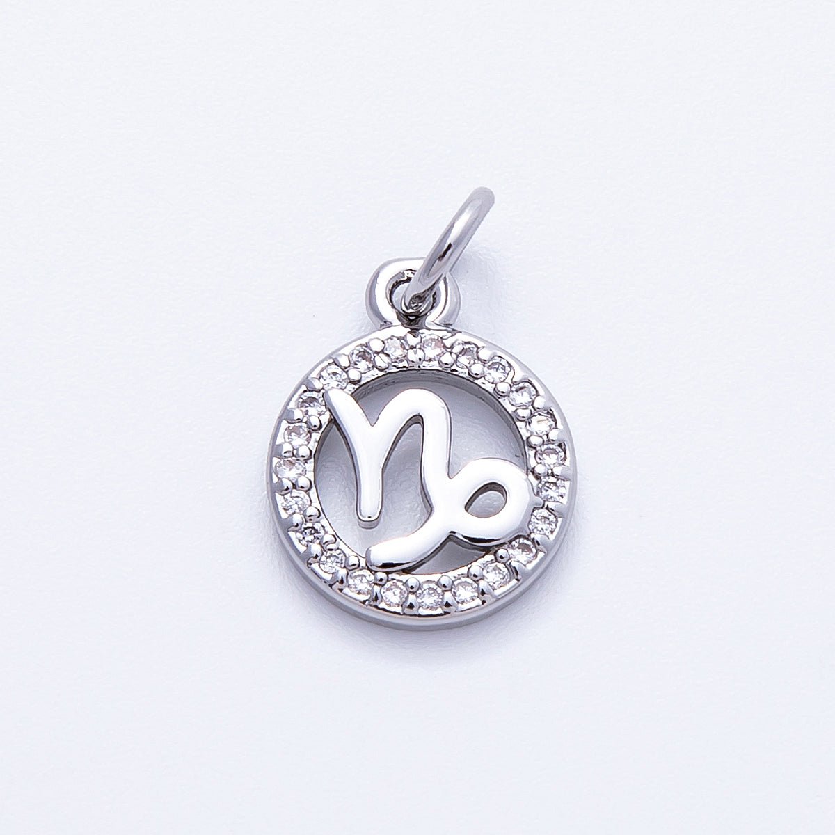 Silver 13.5mm Micro Paved CZ Personalized Zodiac Sign Charm | Charms - 00235 ~ Charms - 00246 - DLUXCA