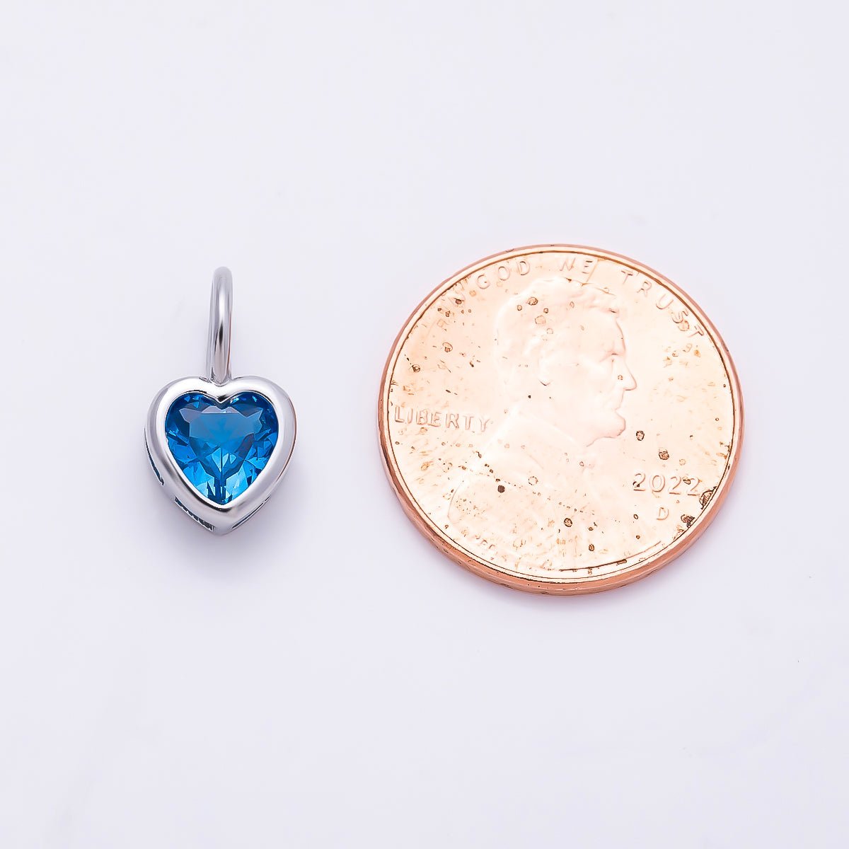 Silver 14mm Birthstone CZ Bezel Heart Collar Chain Pendant | Charms-01299 ~ Charms-01310 - DLUXCA