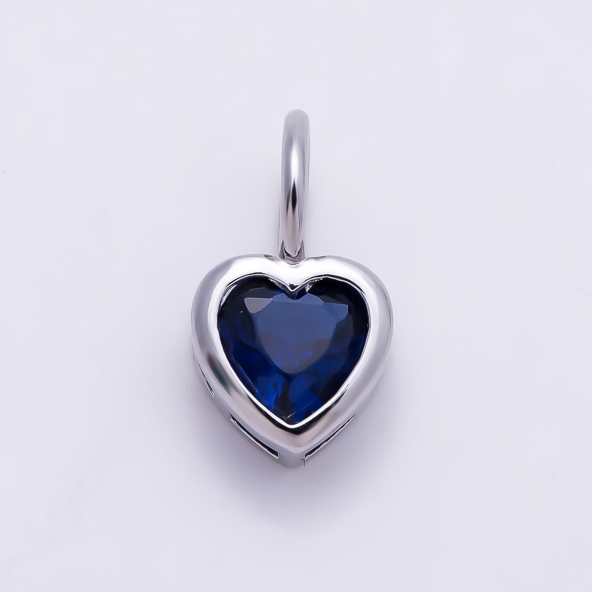 Silver 14mm Birthstone CZ Bezel Heart Collar Chain Pendant | Charms-01299 ~ Charms-01310 - DLUXCA