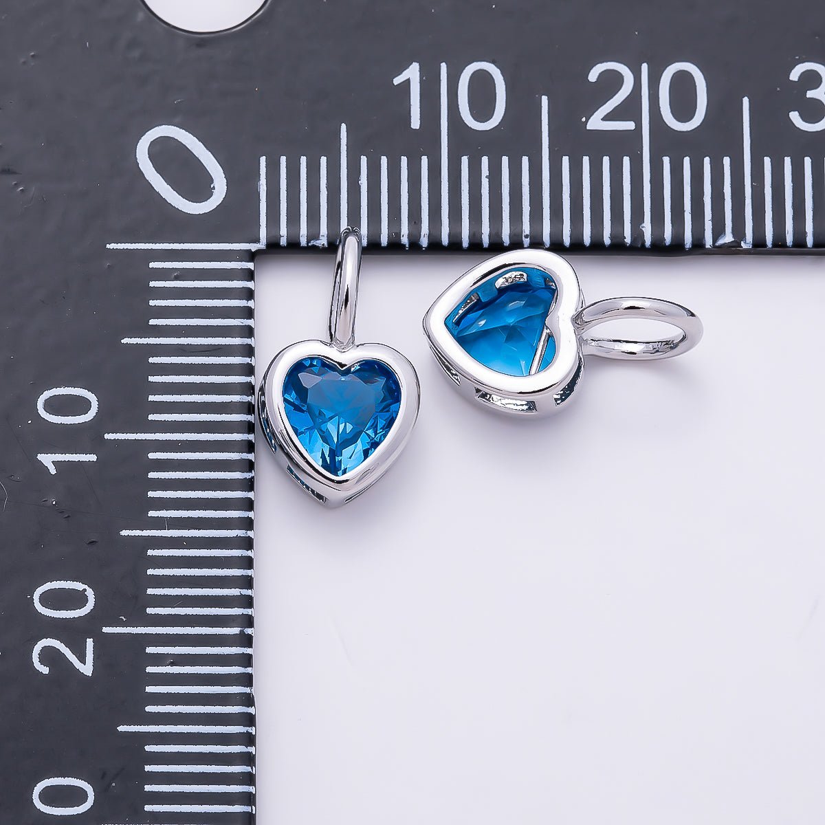 Silver 14mm Birthstone CZ Bezel Heart Collar Chain Pendant | Charms-01299 ~ Charms-01310 - DLUXCA