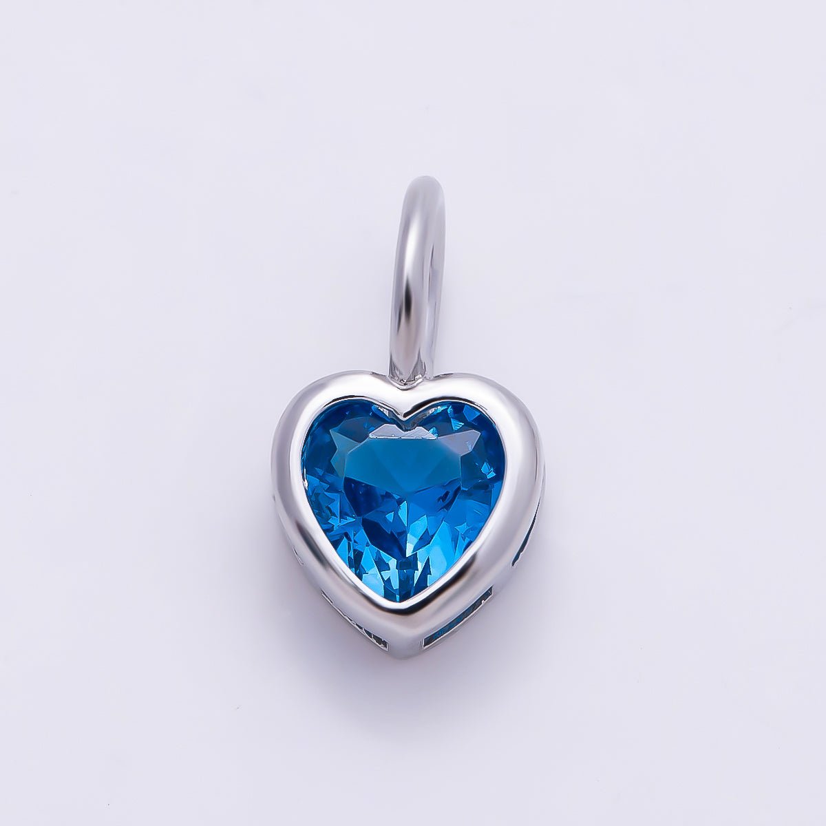 Silver 14mm Birthstone CZ Bezel Heart Collar Chain Pendant | Charms-01299 ~ Charms-01310 - DLUXCA