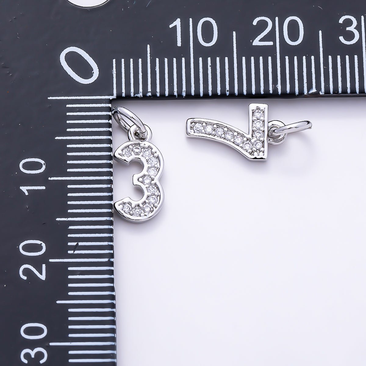 Silver 14mm Number 0-9 Clear Micro Paved CZ Charm | Charms-01527 ~ Charms-01536 - DLUXCA