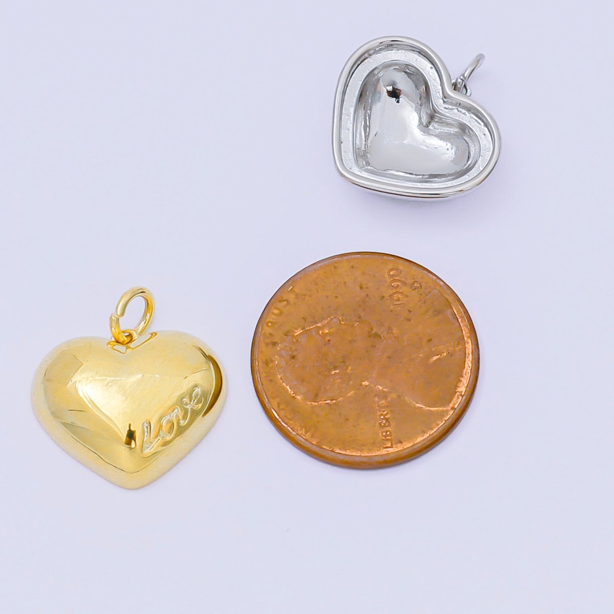 Silver 14mm Puffy Heart with "Love" Transcript Charm | M - 570 - DLUXCA