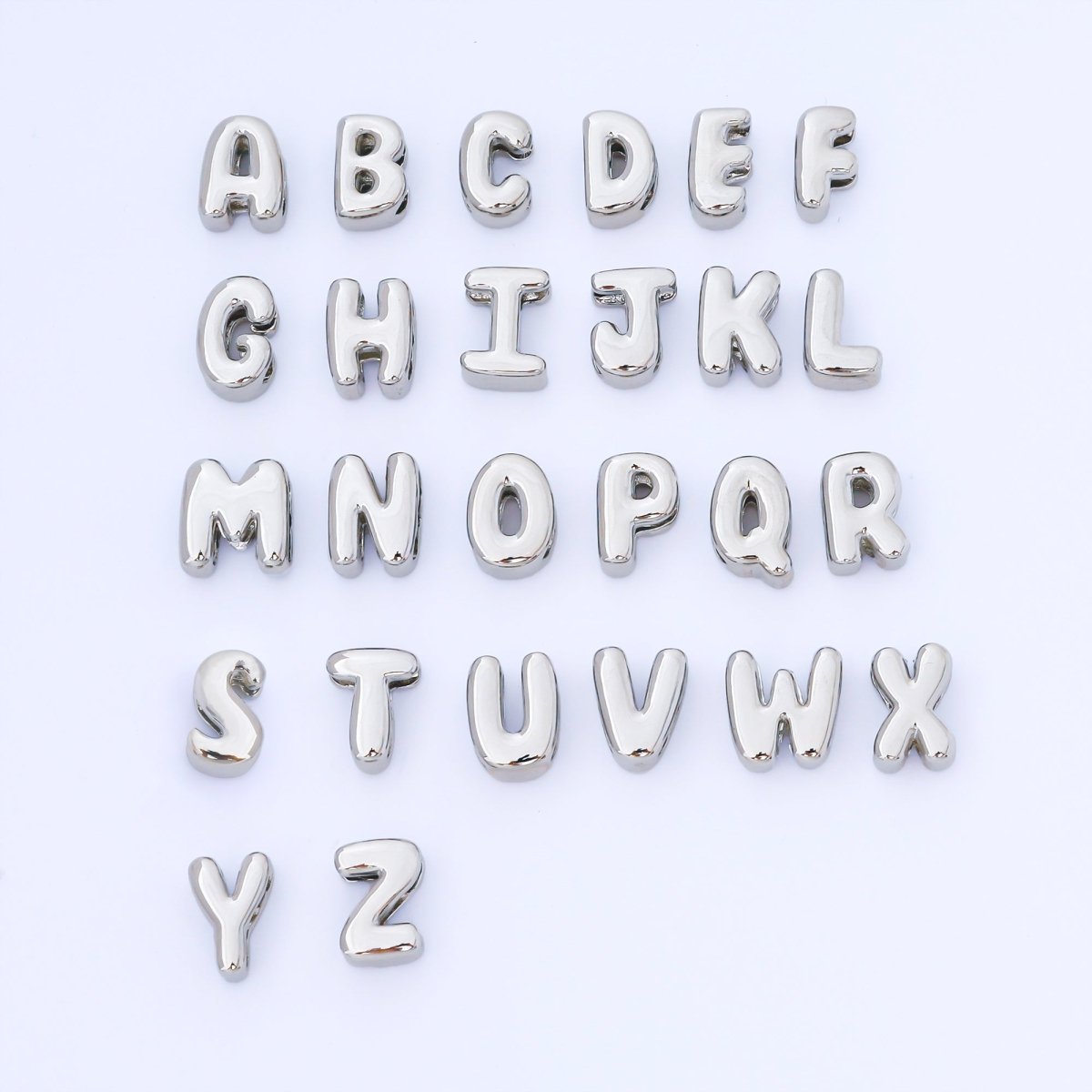 Silver 15mm Personalized Chubby Bubble Initial Letter Alphabet Bead | AF092 - AF104 - DLUXCA