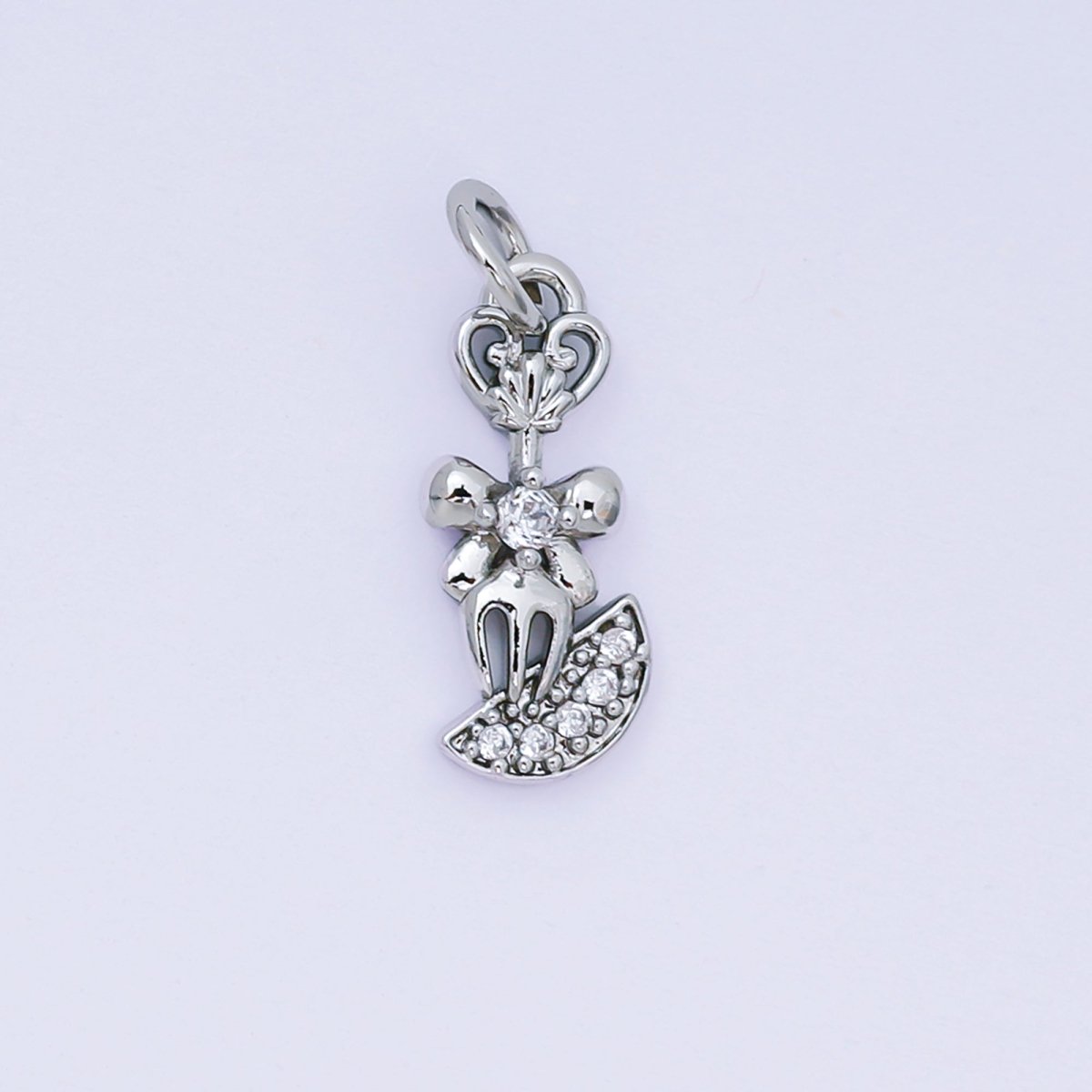 Silver 16mm Micro Paved CZ Shiny Fork Bow Tie Charm | AH - 590 - DLUXCA
