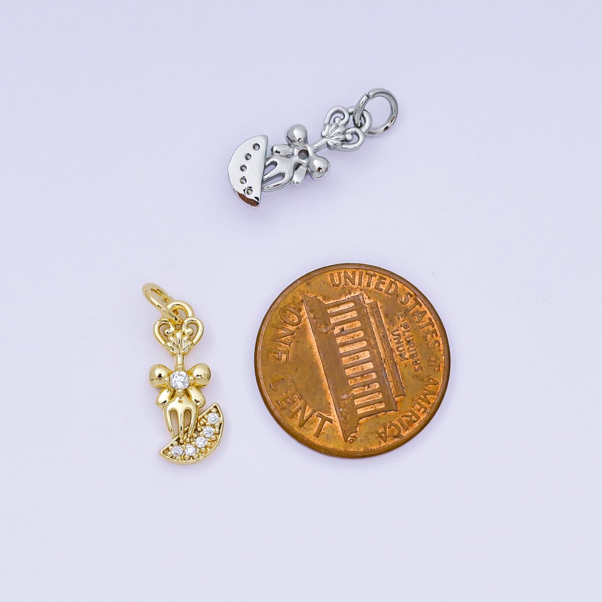 Silver 16mm Micro Paved CZ Shiny Fork Bow Tie Charm | AH - 590 - DLUXCA