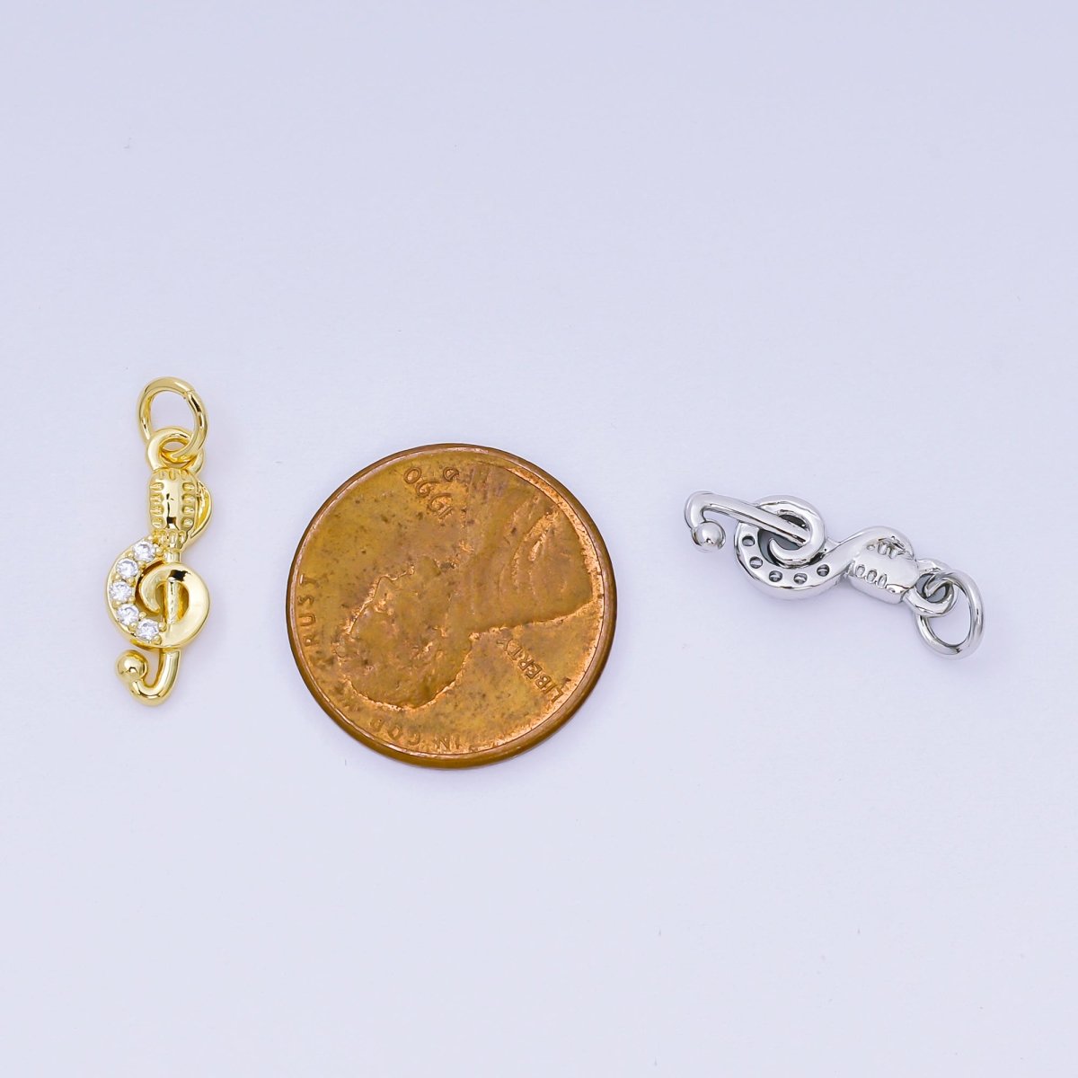 Silver 16mm Micro Paved CZ Treble G Clef Music Note Charm | AH - 589 - DLUXCA