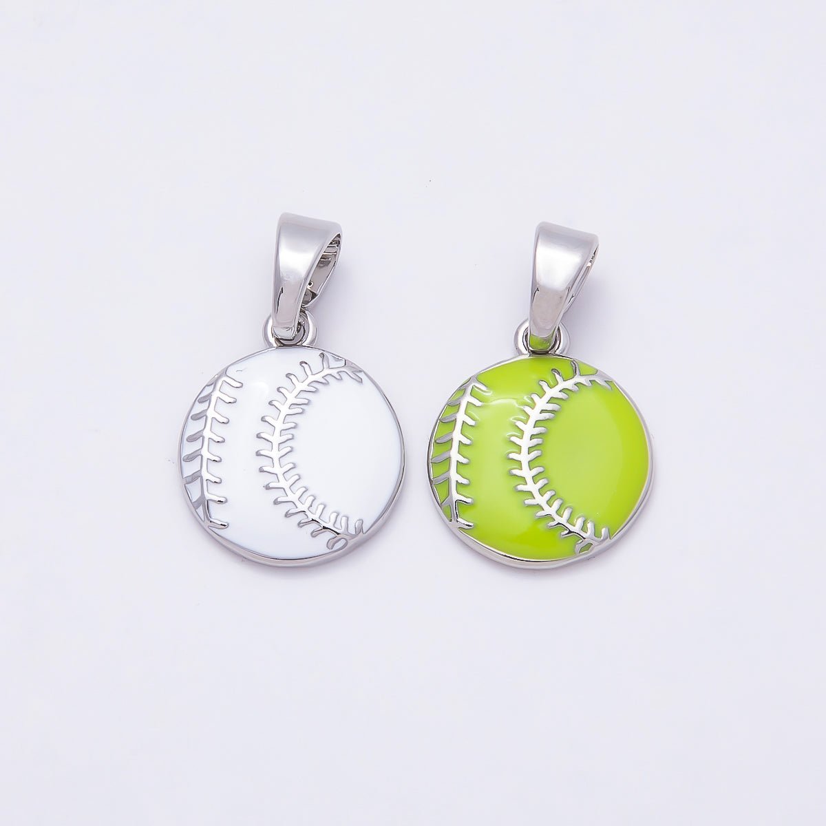 Silver 16mm White Baseball, Green Tennis Ball Enamel Pendant | Charms - 00876 Charms - 00877 - DLUXCA