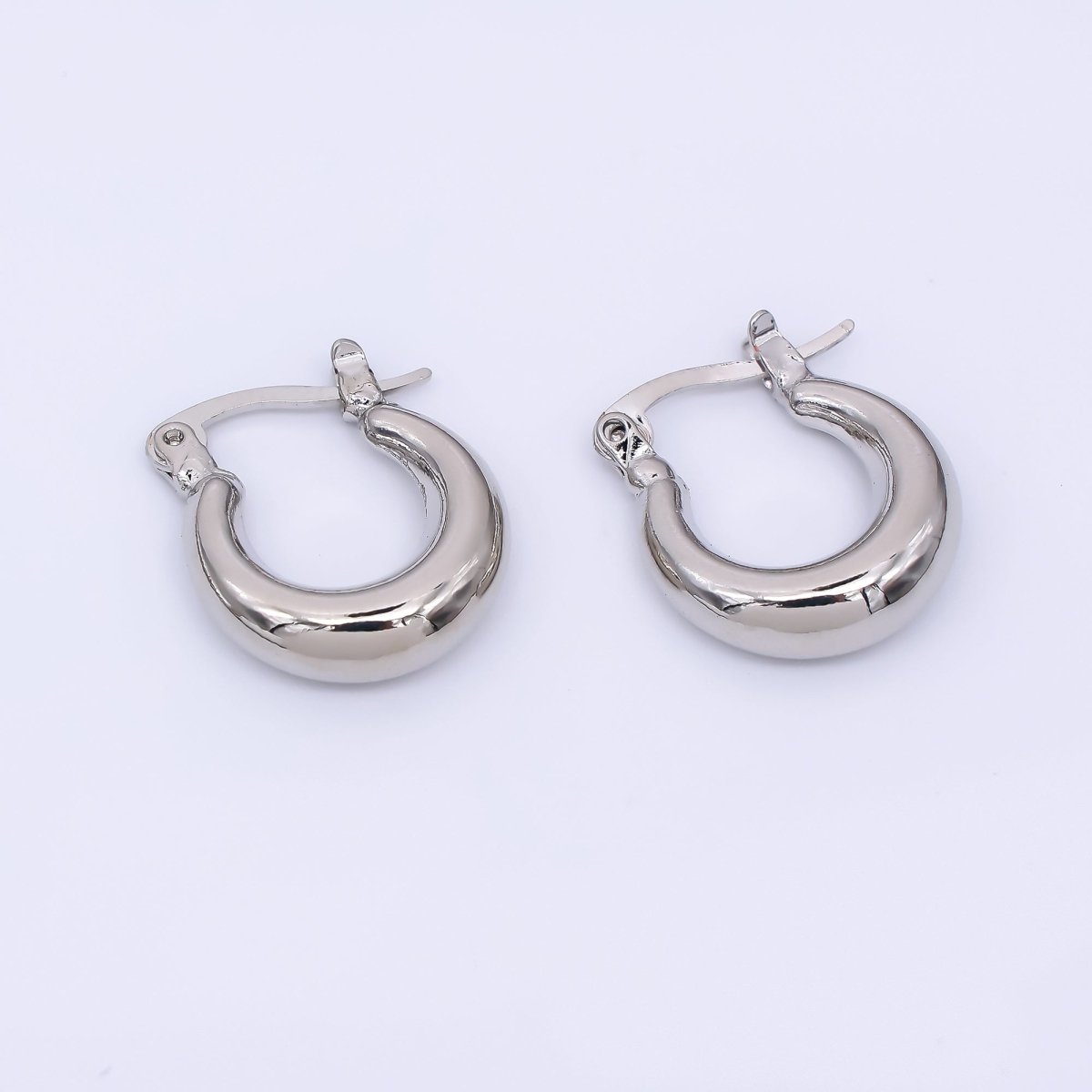 Silver 17mm Thick Basket Hinged Hoops Earrings | T - 205 - DLUXCA