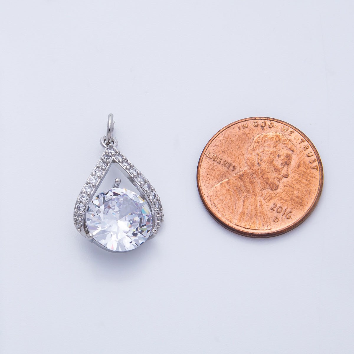 Silver 19mm Clear Micro Paved CZ Round Teardrop Charm | Charms - 00366 - DLUXCA
