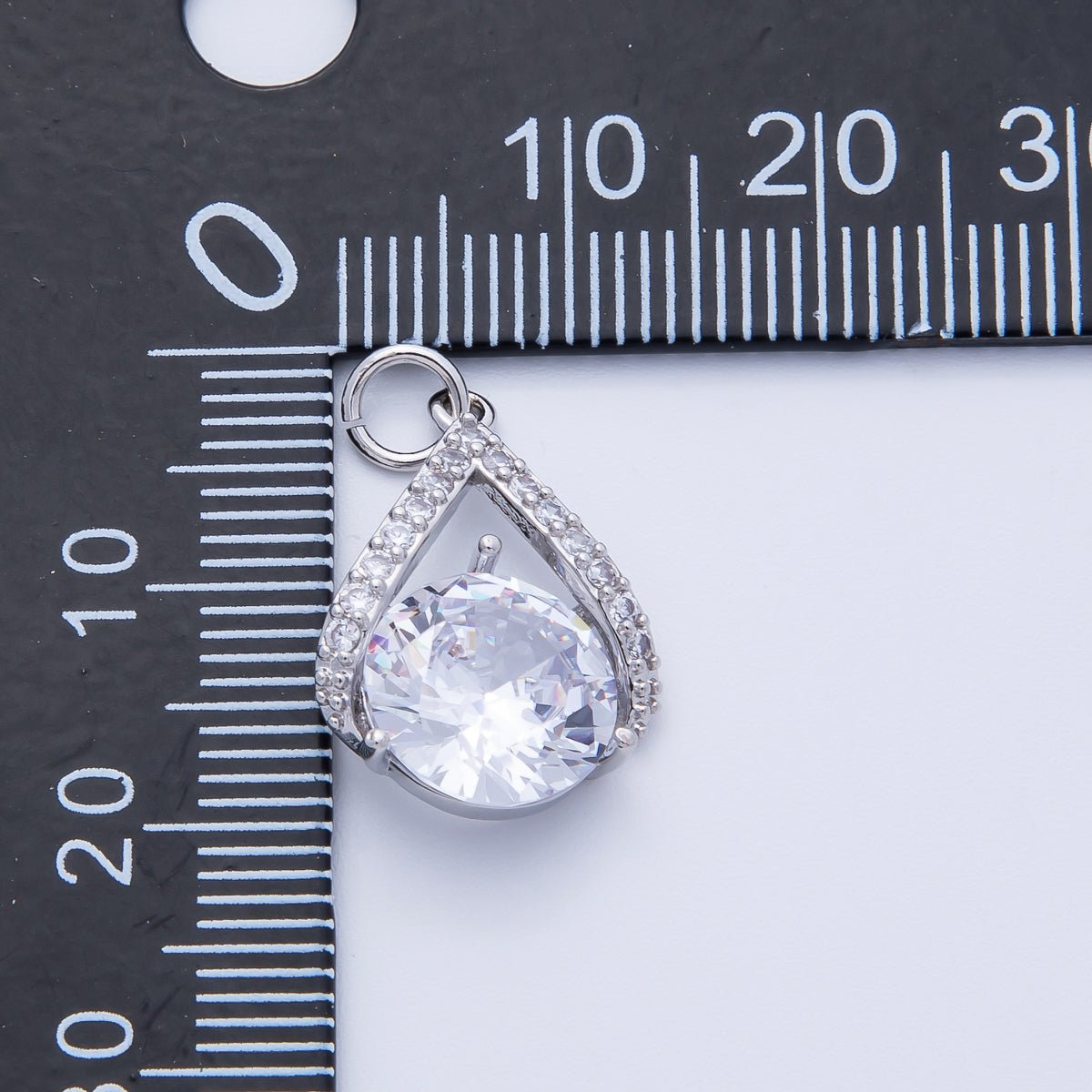 Silver 19mm Clear Micro Paved CZ Round Teardrop Charm | Charms - 00366 - DLUXCA