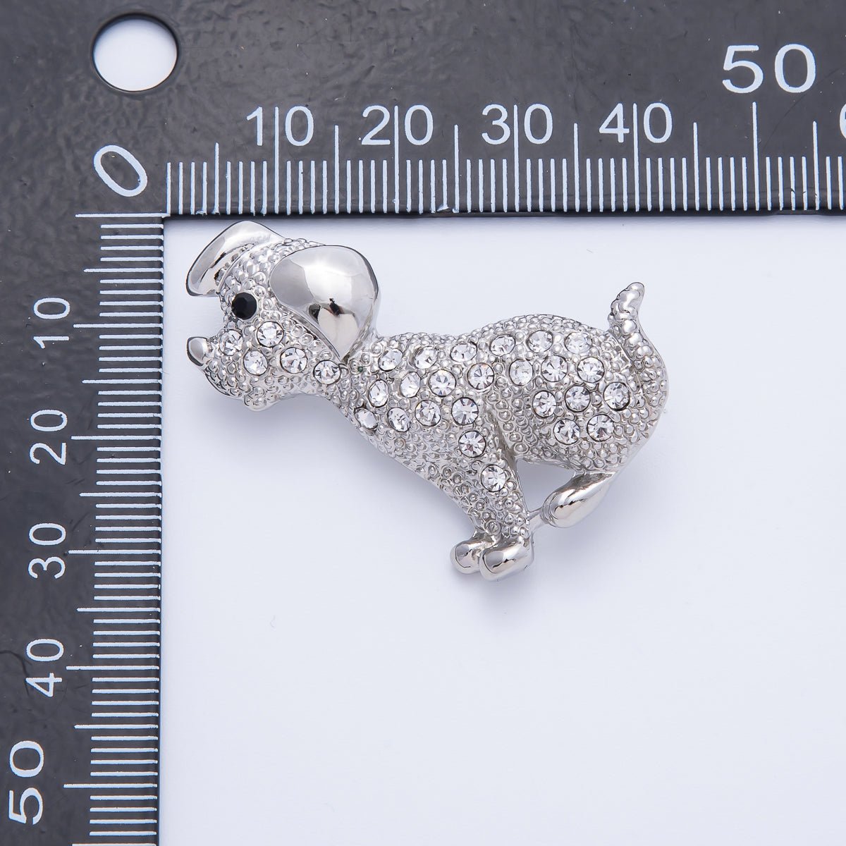 Silver 41mm x 27.7mm Micro Paved CZ Dog Puppy Pet Brooch Pin | BH - 013 - DLUXCA