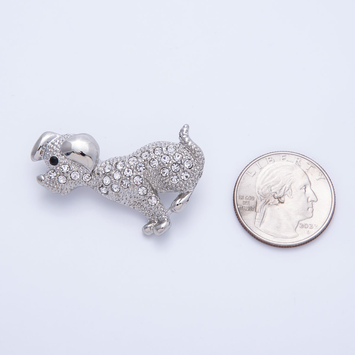 Silver 41mm x 27.7mm Micro Paved CZ Dog Puppy Pet Brooch Pin | BH - 013 - DLUXCA