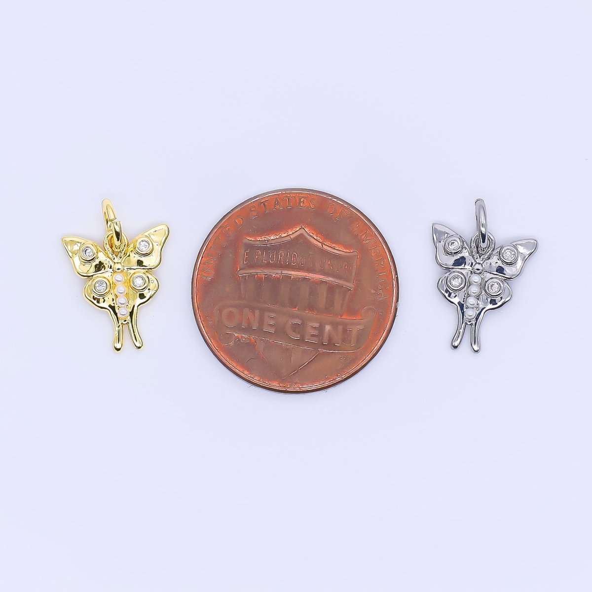 Silver Micro Paved 11mm Butterfly Wings Charm | C - 571 - DLUXCA