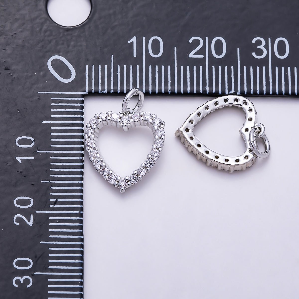 Silver Micro Paved CZ Open Love Heart Charm | Charms-01684 - DLUXCA