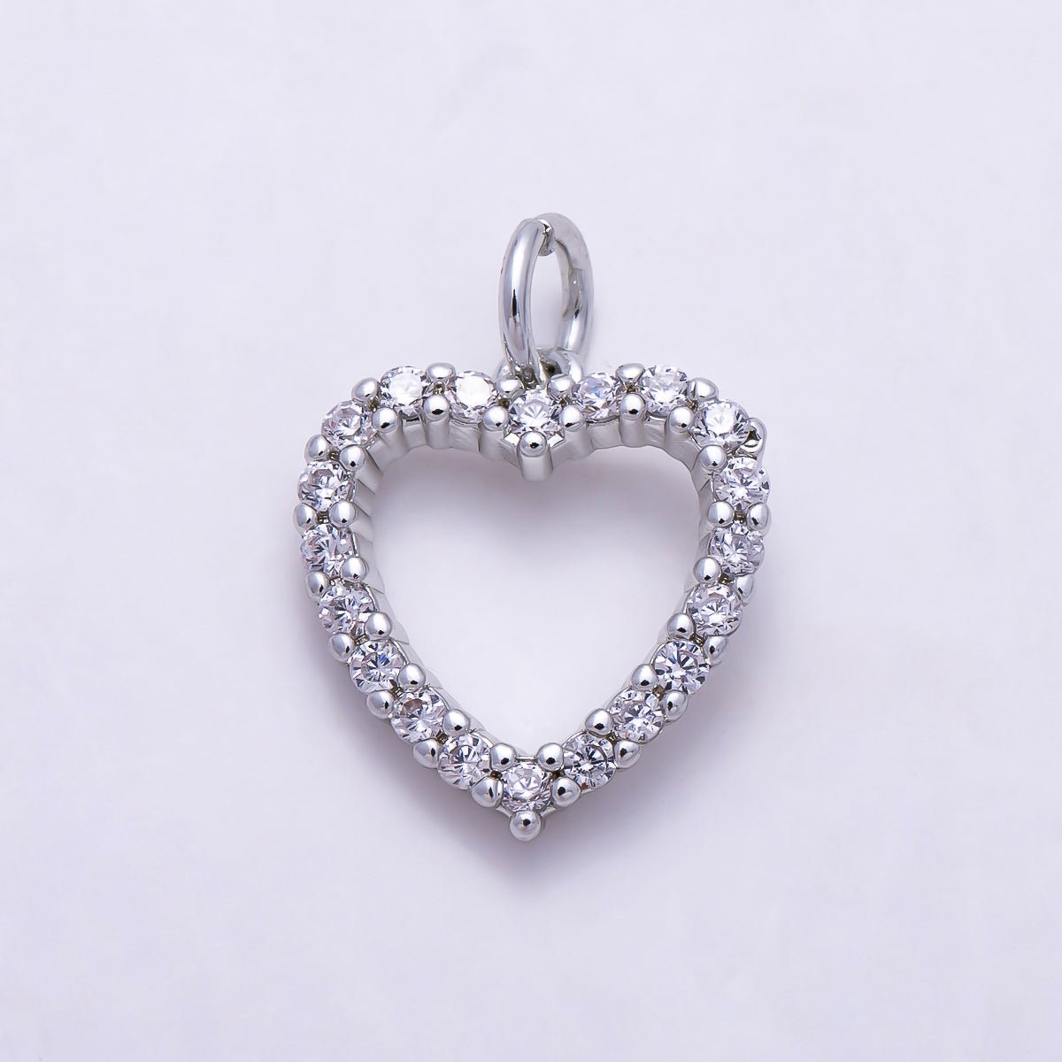 Silver Micro Paved CZ Open Love Heart Charm | Charms-01684 - DLUXCA