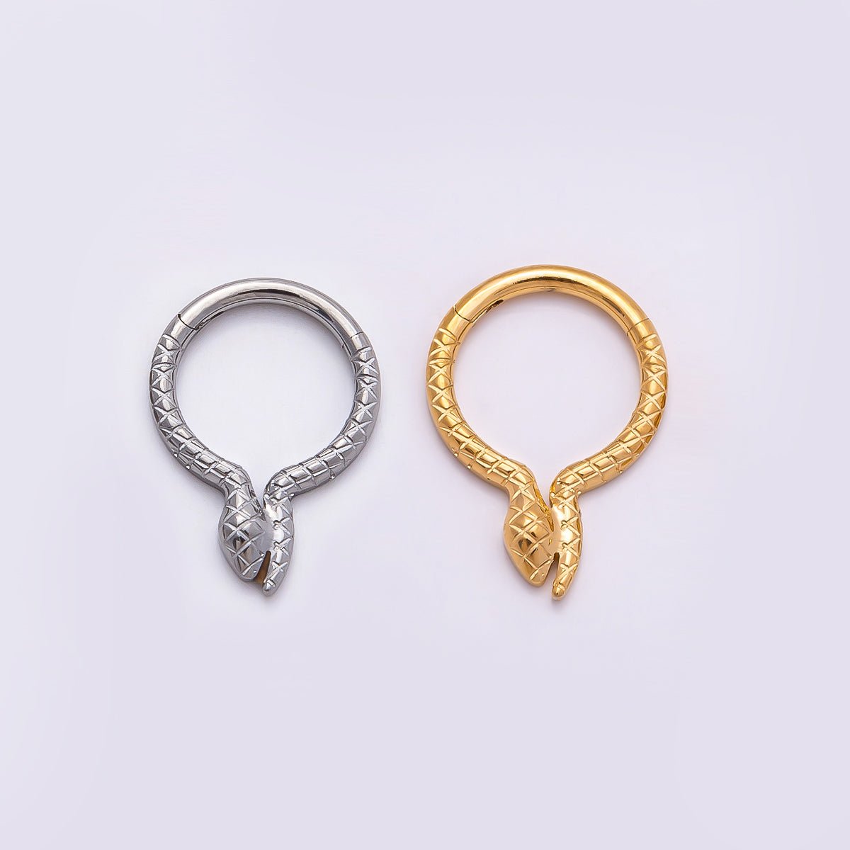 Stainless Steel 10.5mm Textured Snake Pull Gate Round Finding in Gold & Silver | Findings-00229 Findings-00228 - DLUXCA