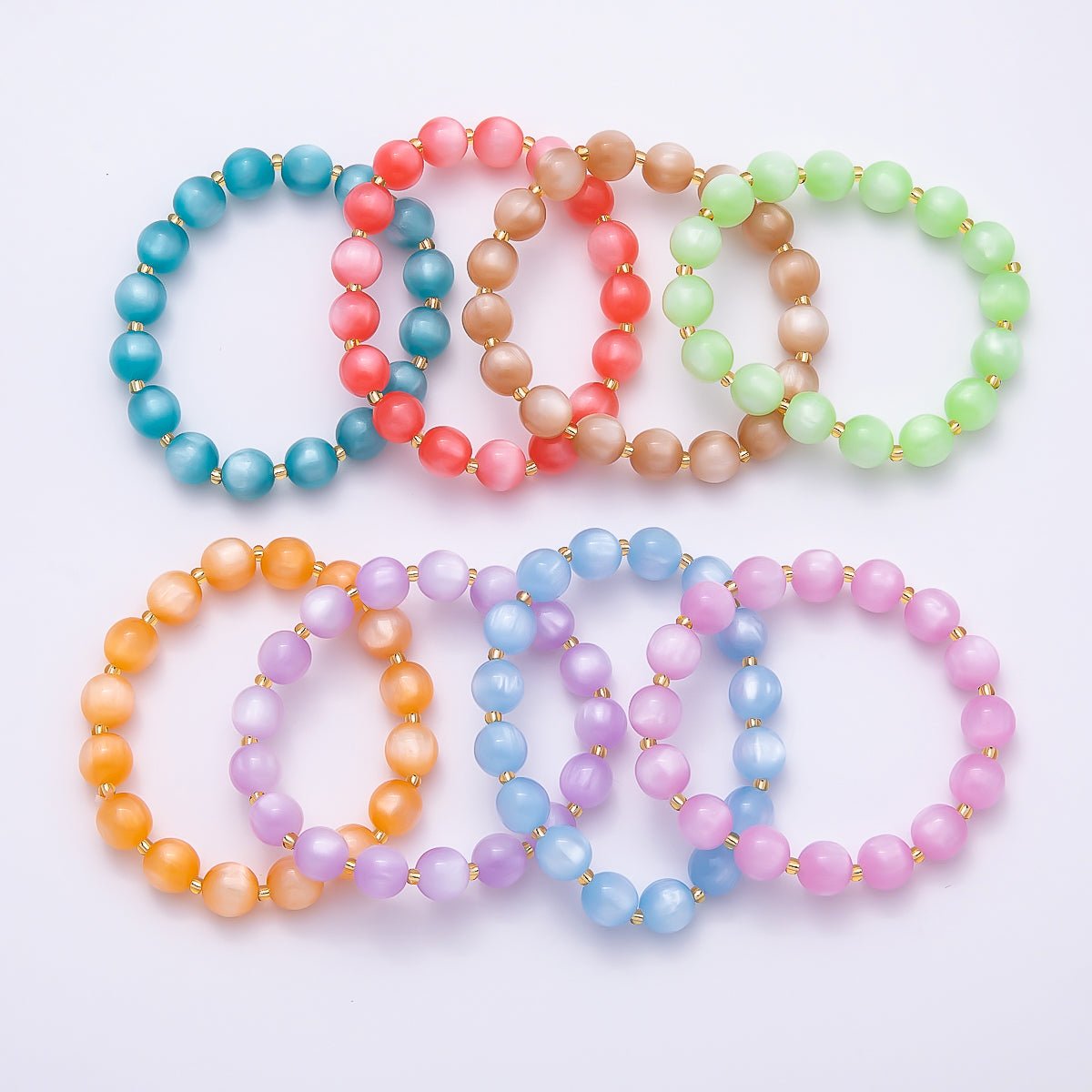 Stainless Steel 10mm Geometric Resin 7 Inch Stretch Bracelet | WA-04539 ~ WA-04546 - DLUXCA