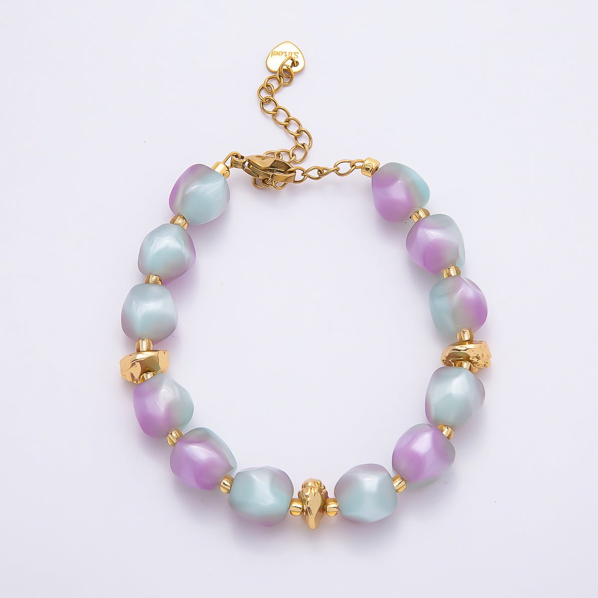 Stainless Steel 10mm Geometric Resin Bead 7 Inch Bracelet w. Extender | WA-04509 ~ WA-04515 - DLUXCA