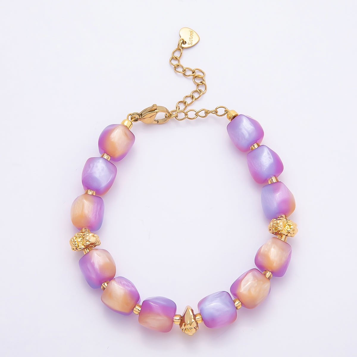 Stainless Steel 10mm Geometric Resin Bead 7 Inch Bracelet w. Extender | WA-04509 ~ WA-04515 - DLUXCA