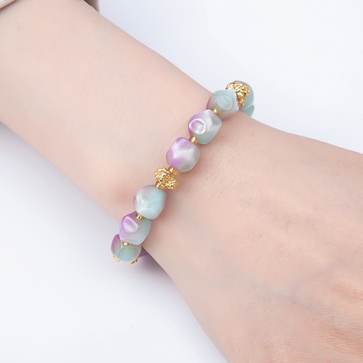 Stainless Steel 10mm Geometric Resin Bead 7 Inch Bracelet w. Extender | WA-04509 ~ WA-04515 - DLUXCA