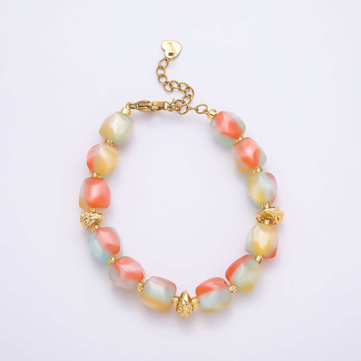 Stainless Steel 10mm Geometric Resin Bead 7 Inch Bracelet w. Extender | WA-04509 ~ WA-04515 - DLUXCA