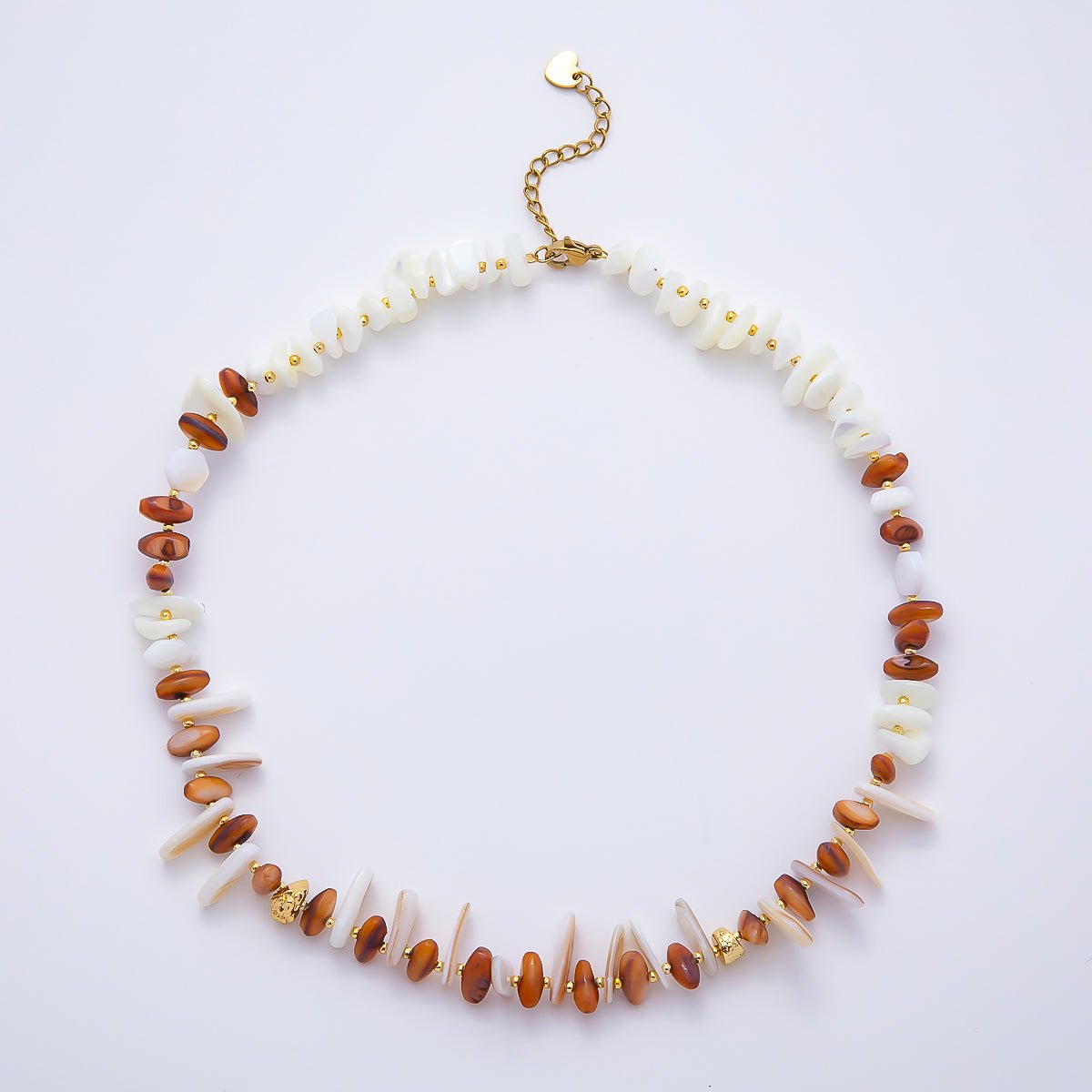 Stainless Steel 10mm Red Citrine White Shell Pearl Biwa Pebble Gemstone Chain 15.5 Inch Necklace | WA-04725 - DLUXCA