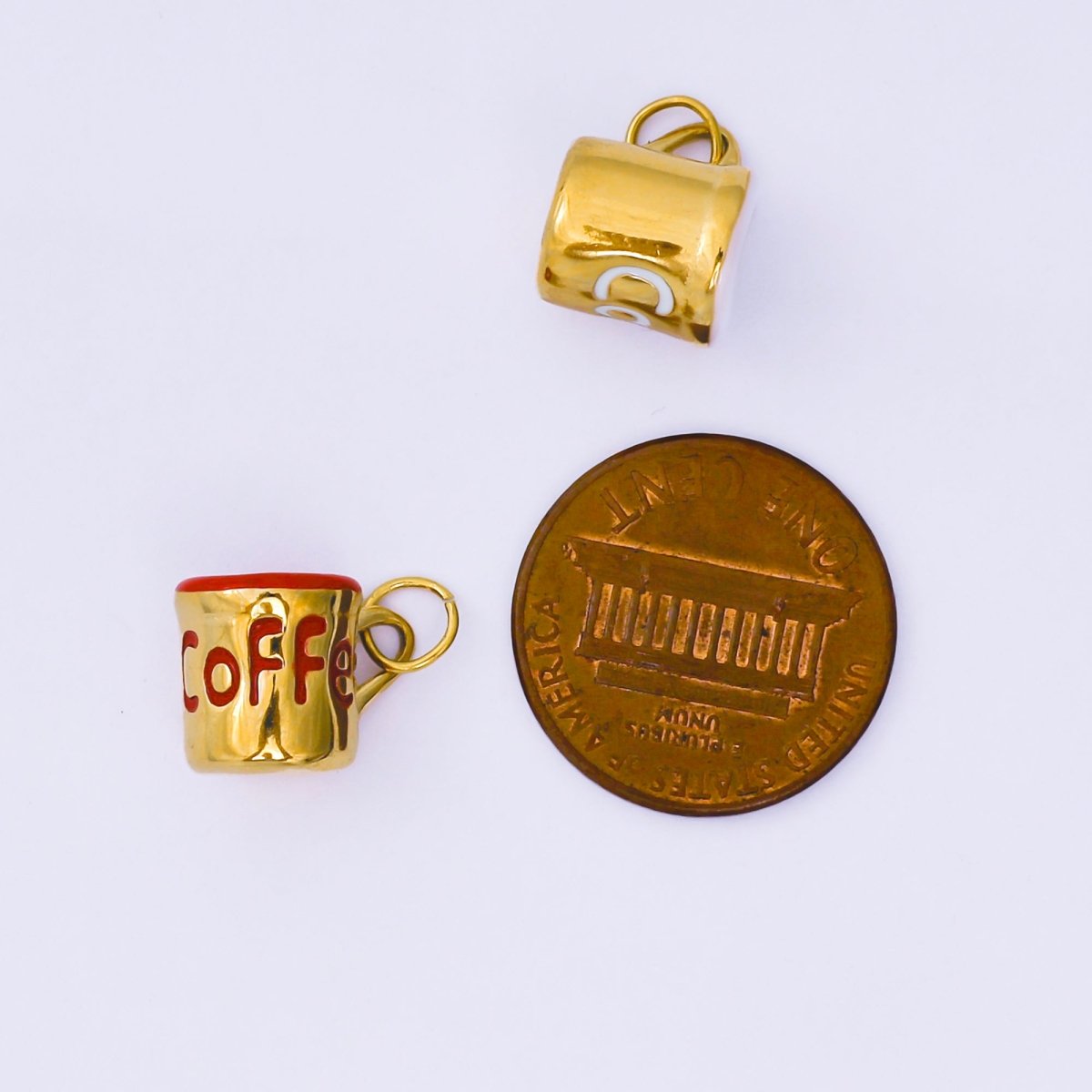 Stainless Steel 10mm Red, White Enamel Coffee Mug Cup 3D Multidimensional Charm | J571 - DLUXCA
