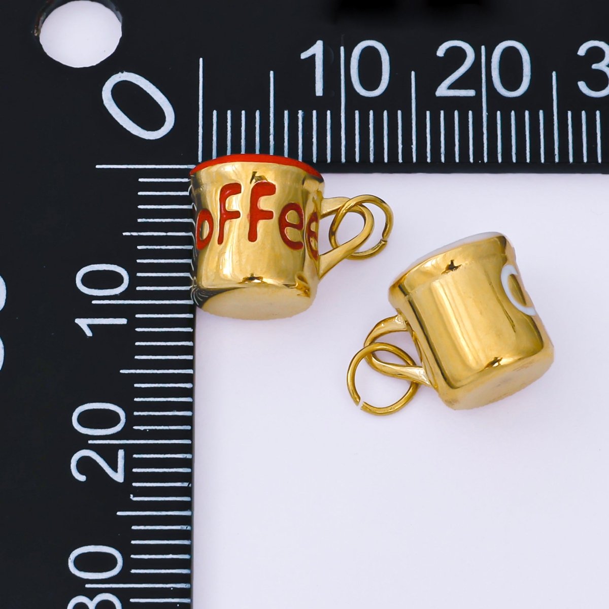 Stainless Steel 10mm Red, White Enamel Coffee Mug Cup 3D Multidimensional Charm | J571 - DLUXCA