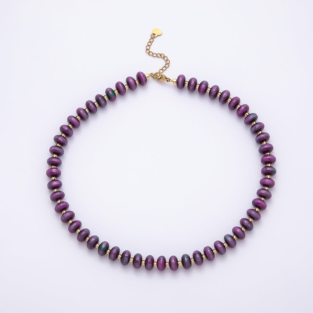 Stainless Steel 10mm Rondelle Resin Bead 16 Inch Necklace w. Extender | WA-04601 ~ WA-04606 - DLUXCA