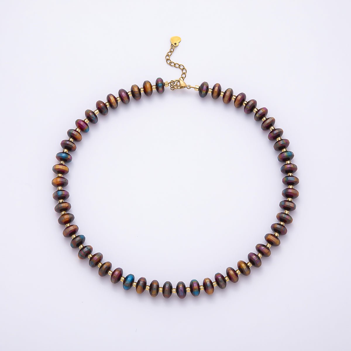 Stainless Steel 10mm Rondelle Resin Bead 16 Inch Necklace w. Extender | WA-04601 ~ WA-04606 - DLUXCA